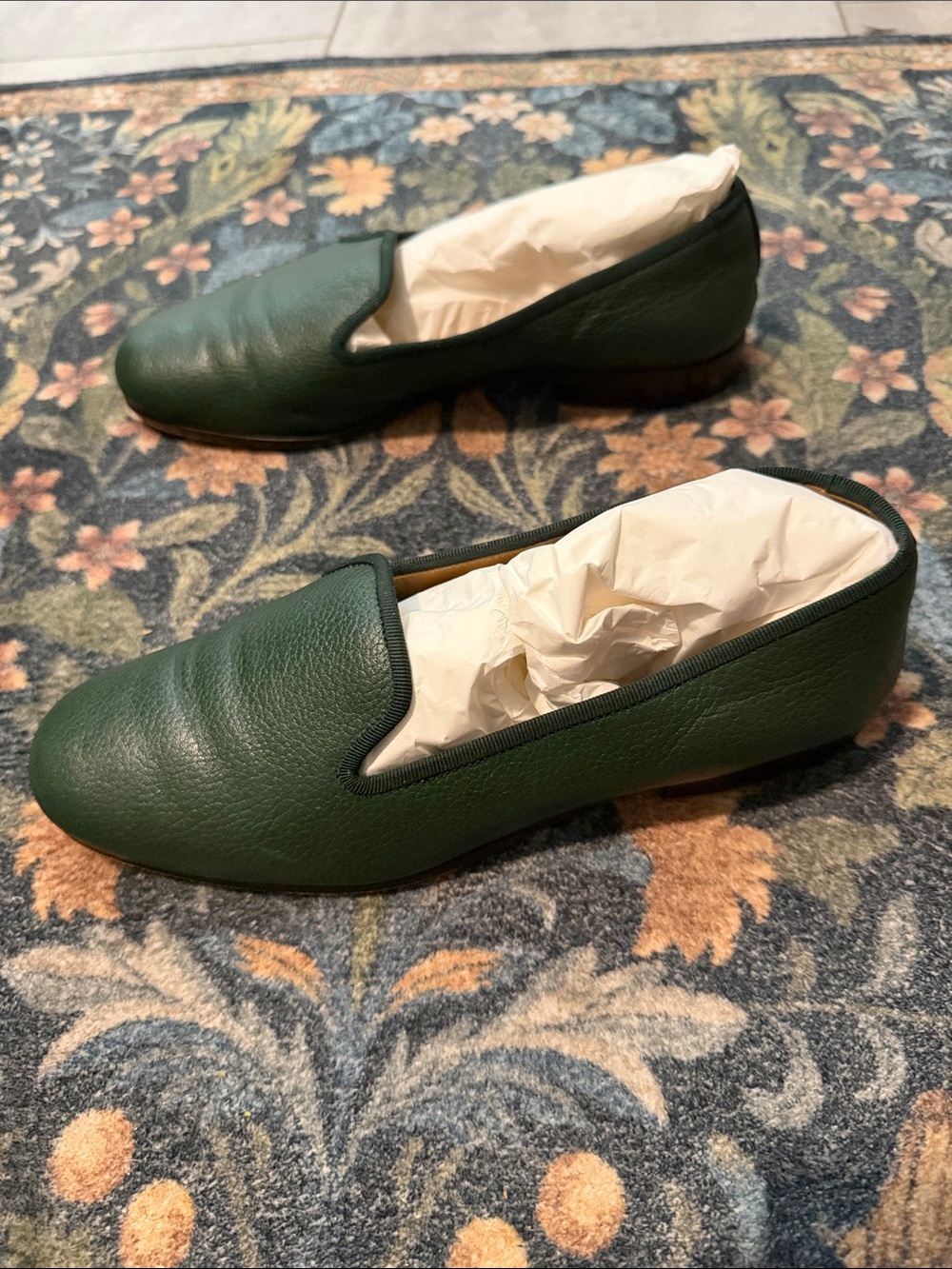 Stubbs & Wootton Forest Green Leather Slip-On Loafers - Picture 4 of 8